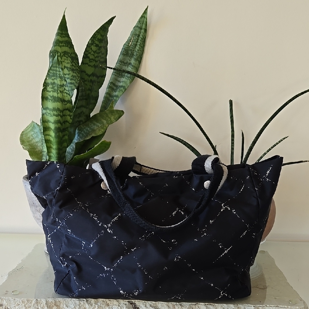 Black Quilted Tote Bag with Wide Opening